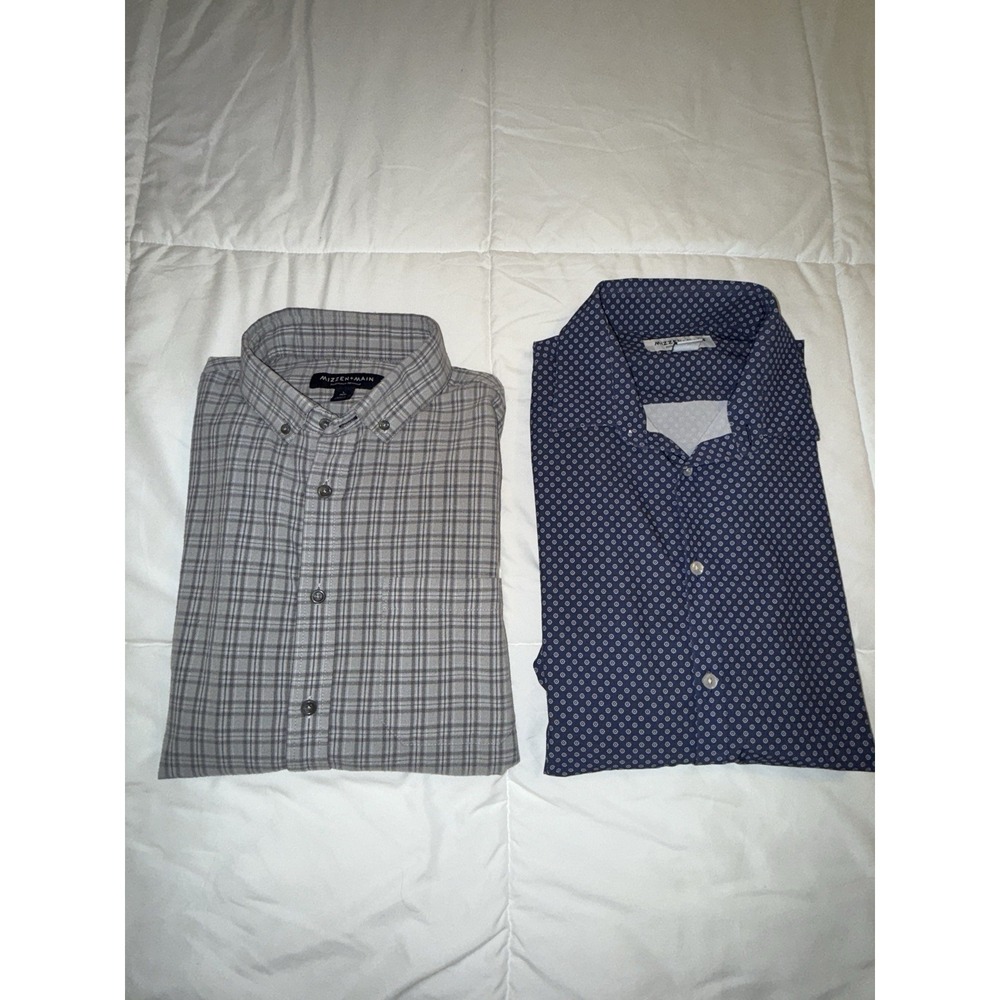 Lot Of 2 Mizzen And Main Men's Large Button Up Trim Long Sleeve Shirts